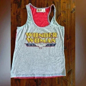 Vintage Wonder Woman racerback tank top. Heather blue/light red  Youth/jr large